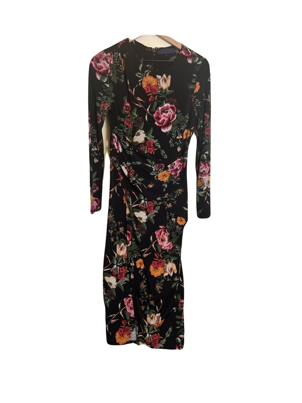 Rachel Roy Dress - Women's Medium Black - Floral Long Sleeved Midi Draping